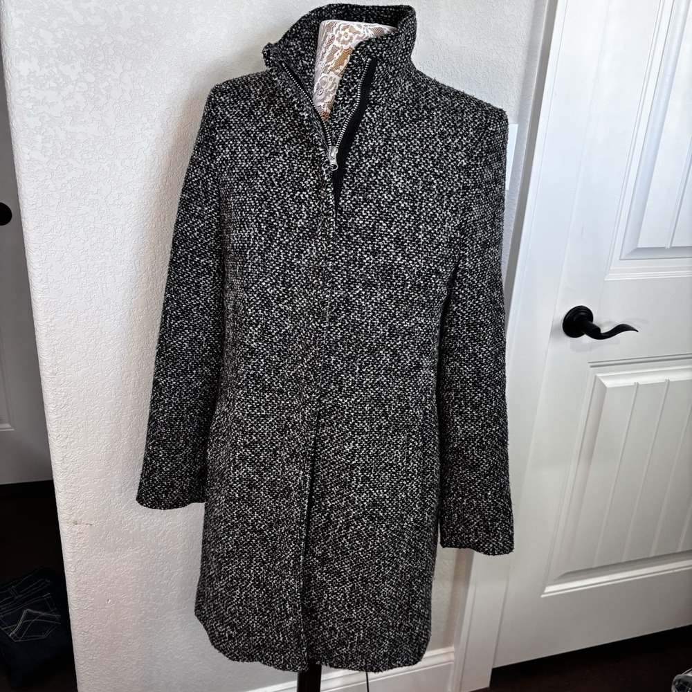 Old Navy Women Sz XS Zipper Funnel Neck‎ Coat Black Wool Blend Jacket Classic